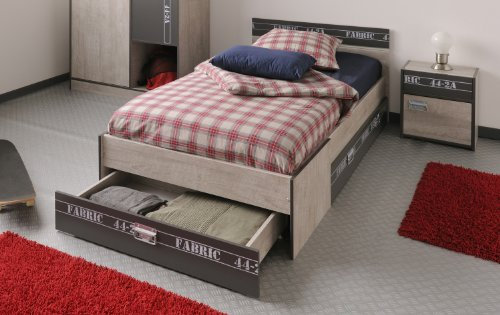 Parisot Bett mit Schubkästen und Nako Fabric 3 Esche-grau