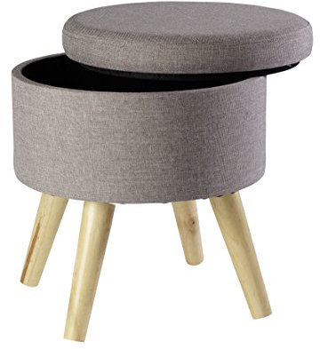 ECHTWERK Sitzhocker Max, Sitztruhe, Sitzwürfel, rund, mit Stauraum, Deckel abnehmbar, gepolsterte Sitzfläche, Holzfüße, grau, 32 x 32 x 39 cm