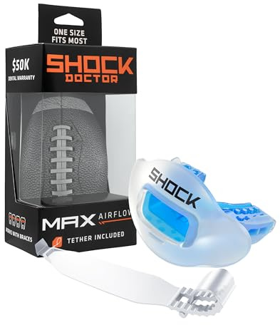 Shock Doctor Lip Guard, Adult and Youth Mouth Guard Football with Strap, Breathable Wide Opening Football Mouthpiece for Youth and Adults OSFA, Shock Doctor Mouth Guards, Max Airflow