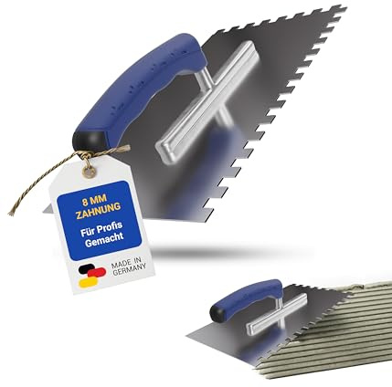 Karl Dahm® Soft Grip Toothed Trowel 8 mm - Professional Smoothing Trowel Made of Stainless Steel - Ergonomic Handle - Fatigue-Free Working - Made in Germany - 10641