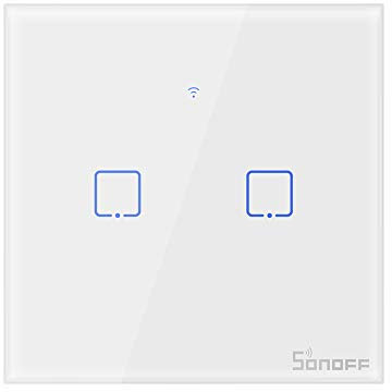 Interrupteur Mural Intelligent,Sonoff Interrupteur Connecté WiFi sans fil avec Contrôle à Distance&Contrôle RF,Compatible avec Alexa,Google Home,Interrupteur Tactile Avec Fonction de Temps(2 Gang)