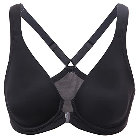DELIMIRA Women's Front Fastening Bras Seamless Unlined Racer Back Plus Size Underwired Plunge Bra Black 38G