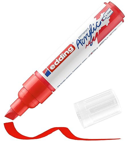 edding 5000 Acrylmarker breit - rot - 1 Acrylstift wasserfest - breite Keilspitze 5-10 mm - Acryl Farben zum Malen auf Leinwand, Malpapier und Holz - Acrylstifte für Steine