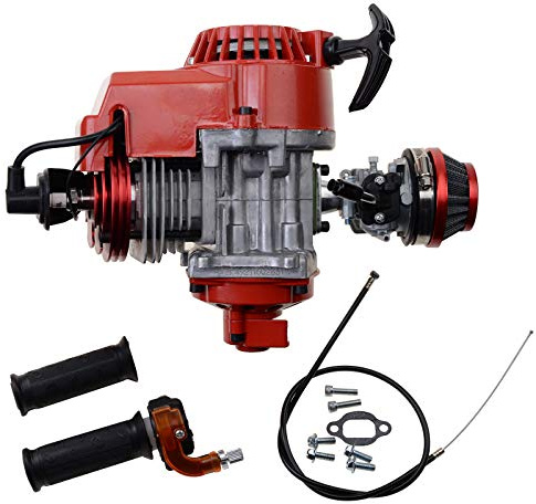 WOOSTAR 44mm Big Bore Cilindro con Tirador de Arranque con Carburador y Filtros de Aire Kit Reemplazo para 2 Tiempos 43cc 47cc 49cc 52cc Mini Pocket Bike Gas Ciclomotor Scooter Rojo
