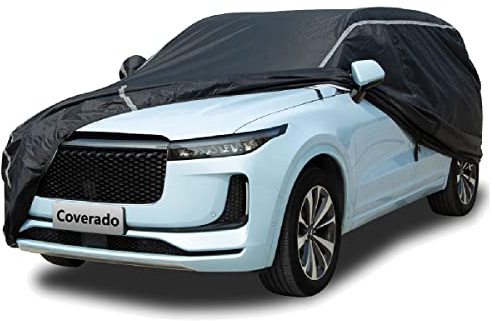 Car Cover Waterproof All Weather, Coverado Soft Cotton Lined Hail Protector Car Cover with Zipper Door, Outdoor Sun UV Rain Snow Protection Car Covers for Automobiles Universal Fit SUV (170-190)
