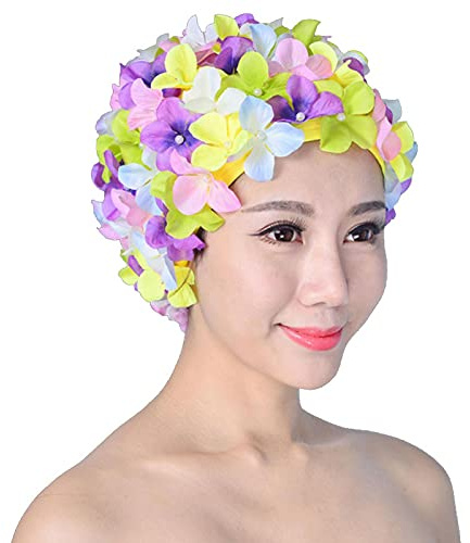 Gorro de baño con diseño de pétalo, Gorro de natación de Moda, diseño de pétalos de Flores 3D, Elegante Sombrero de natación Vintage para Todos los Niveles de natación (Multicolor)