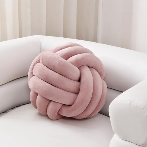 Sioloc Morbido nodo cuscino rotondo per la decorazione della casa, cuscino in peluche, cuscino annodato fatto a mano (7,8 pollici, blush)