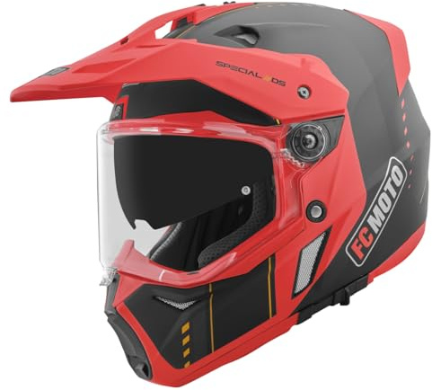 FC-Moto Pro Air Casco Enduro, Nero/Rosso, L