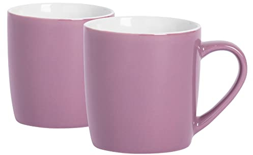 Argon Tableware Coloured Coffee Mugs - Purple - 350ml - Pack of 2 - Gloss Stoneware Latte Cappuccino Cups Hot Chocolate Cups Colourful Mug Set with Handle