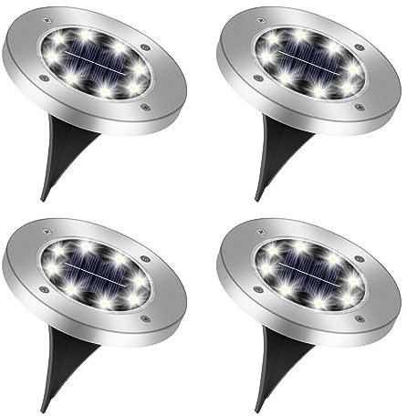 Caldarax 4 Stück Solar Bodenleuchten Aussen, 8 LEDs Solarlampen für Außen Garten, IP65 Wasserdicht Solarleuchten, Kaltweiß Led Solar Gartenleuchten für Rasen, Gehweg, Auffahrt, Patio