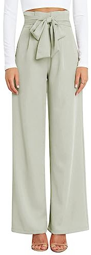 Odizli Paperbag Hosen Damen Elegant High Waist Culottes Palazzo Hosenrock Lang Weite Hose Sommer Business Festlich Stoffhose Marlenehose Anzughose Schlupfhose Freizeithose mit Gürtel Hellgrün S