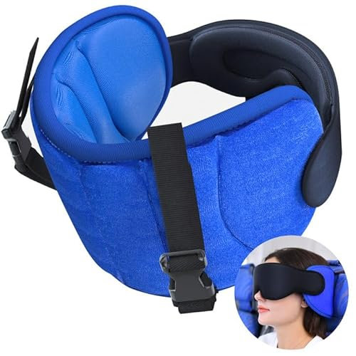 SARISUN Cuscino da viaggio, Cuscino per il collo con maschera per gli occhi, Cuscino per aereo per voli lunghi, Cuscino da viaggio per auto, Poggiatesta per auto, Blu