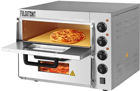 Fulgutonit Four à Pizza Électrique Double, Four à Pizza en Acier Inoxydable avec Pierre à Pizza de 40x40cm, 3000W Four Pizza Commercial avec Minuterie, 50-350℃ Température Contrôle (2 Étagère)