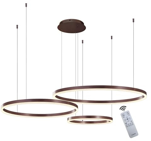 YYUTLUO Lampadario LED Moderno DIY Cerchio | 3 Marrone Anelli :20+40+60cm=45W | Illuminazione A Sospensione LED In Metallo+Acrilico Telecomando Dimmerabile Lampada Sospensione Soffitto Rotondo