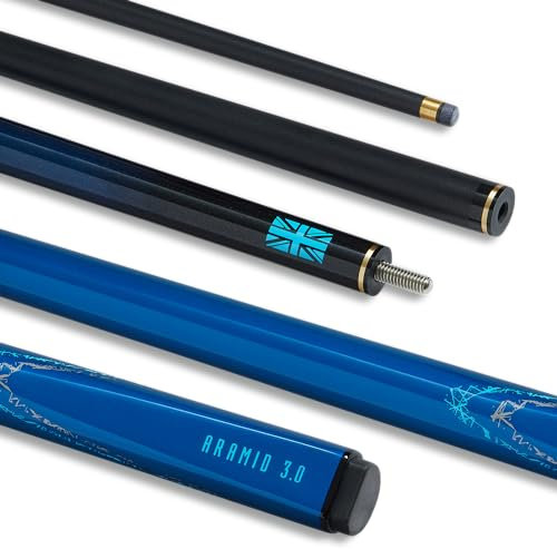 POWERGLIDE Snooker Pool or Billiard Cue | Carbon Fibre & Fibreglass | Ultra Smooth Metallic Painted High Gloss Blue/Black | 2-Piece 50/50 Joint | Full Size 57 | 10mm Tip | Asstd Weights 18oz & 19oz