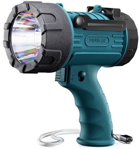 YIERBLUE - Rechargeable Spotlight with 200000 Lumen LED, IP67 Waterproof Handheld Flashlight with Detachable red Light Filter, 24 Hours Lasting