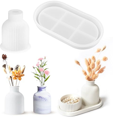 Silikon Vaseform, 2 Stücke DIY Resin Formen, Handgefertigte Epoxidharz Moulds Zur Herstellung von Vasen (Vase + Paletten)