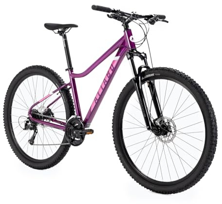 ATTABO Bicicleta de Mujer Alpe 3.0 con Marco de Aluminio de 15 Pulgadas, Manillar ergonómico, Frenos de Disco hidráulicos, Color Morado, con Ruedas de 29 Pulgadas, con Accesorios, sillín Ajustable