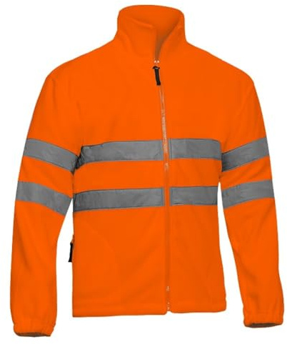 Adeepi Polaire HV orange | Haute-Visibilité | Deux poches frontales zippées | Fermeture centrale zippée | Bandes réfléchissantes | Taille ajustable | Usage Professionnel | Orange Fluo | L