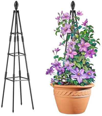 AlisisFores Traliccio a torre a forma di obelisco da 1,2 m per piante rampicanti in vaso, traliccio da giardino rivestito in plastica antiruggine, supporto per piante, piante rampicanti e cespugli di