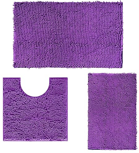 RUN HELIX Juego de 3 alfombrillas de baño para el baño, antideslizante, lavable, juego de alfombrillas de baño y alfombras de baño, traje de baño para ducha, bañera, decoración de inodoro (morado