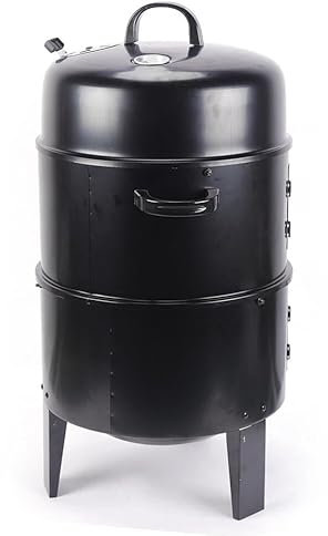 Barbacoa de carbón vegetal independiente, horno para ahumar 3 en 1,84 cm, con horno, termómetro integrado y ranuras de ventilación ajustables, multifuncional, para preparación de carne, tocino