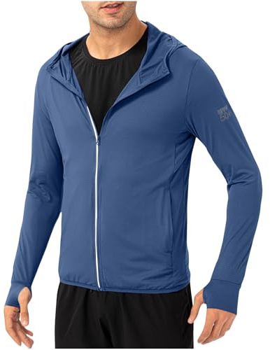 Felpa Uomo Protezione Solare UPF 50+ a Maniche Lunghe Giacca con Cappuccio e Zip Estiva Maglietta da Pesca Rashguard dai Raggi Magliette T-Shirt Outdoor Surfing Camicia