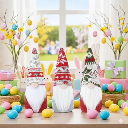 JOZEA Set of 3 Gonks Santa Ornaments Tomte Faceless Elf for Spring Home Holiday Indoor Decor Easter Gnome Swedish Decorations
