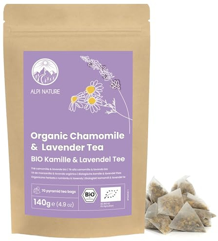 Alpi Nature Manzanilla-Lavanda Infusión Orgánica, 70 Bolsitas de Té Piramidales de 2g, Té de Manzanilla y Lavanda 140g
