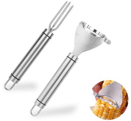 lasuroa 2pcs Épis de Maïs Éplucheur Outil Set, Acier Inoxydable Maïs Épépineur & Fourchette Efficace Doux Rabot Égreneuse pour Maison Cuisine Restaurants Barbecue