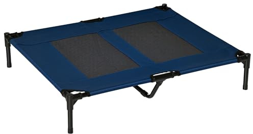 PawHut Hundeliege Outdoor, Erhöhtes Hundebett für Grosse Hunde, Kühlende Haustierliege Katzenbett mit Waschbares Mesh Metallrahmen für Garten Camping, 92 x 76 x 18 cm, Blau