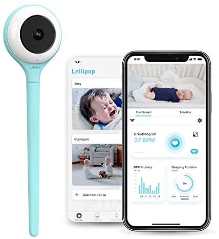 Lollipop Baby Monitor (Turquoise) - Full-Featured Smart Wi-Fi Camera of True Crying Detection with Extra in-App Plan of Breathing Monitoring/Sleep Tracking-Accessories Free/7 Days Trial Period