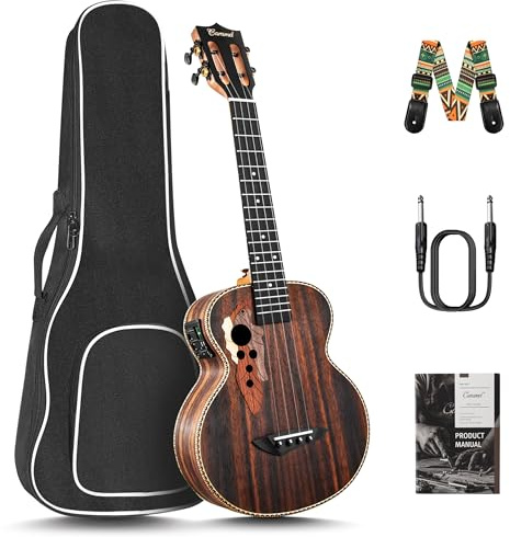 Caramel CT904 Ebony Tenor LCD pantalla a color de 26 pulgadas reproductor profesional eléctrico principiantes ukelele ukelele kit Bundle acolchado bolsa de concierto, cuerdas, correa