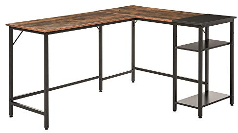HOMCOM Scrivania Angolare in Stile Industriale con Ripiano Laterale, in Legno e Metallo Nero, 150x120x75cm