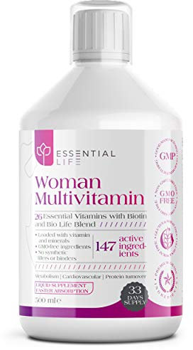 Essential Life Multivitamin Liquid for Women - Women's Vitamins and Minerals with 26 Essential Vitamins - Immune Boost Multivitamin Supplement for Women Containing Liquid Vitamin C, D, B12-500 mL