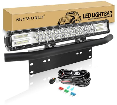 SKYWORLD LED-Lichtleiste, 7D 23 324W Spot-Flood-Kombistrahl-Arbeitsscheinwerfer mit Montagehalterung mit schwarzer Kennzeichenhalterung Kabelbaum-Kit für LKW PKW ATV SUV 4X4 Auto