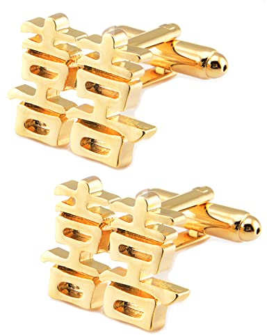 Jonwo Double Happiness Cufflinks and Tie Clip Set for Chinese Wedding Dress