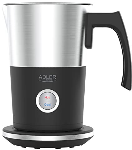 ADLER AD 4497 Milchaufschäumer elektrisch – 600–1000W, für heißen & kalten Milchschaum, 120 ml Schaum / 300 ml Milch, Antihaft, kabellos, mit STRIX-Steuerung, schwarz/INOX