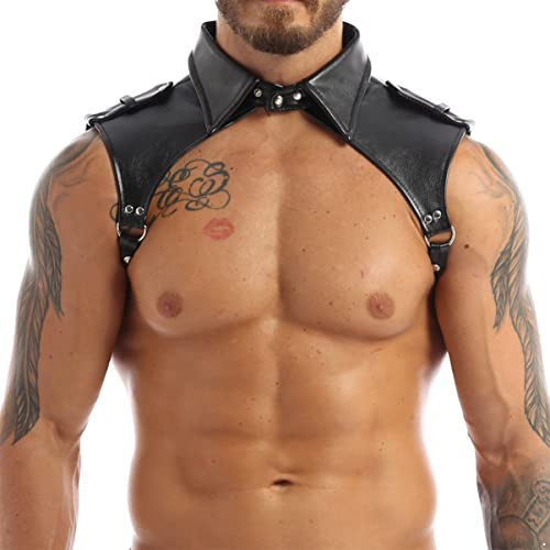 CHICTRY Men Lingerie Faux Leather Adjustable Armor Body Chest Harness Costume with Buckles 3# Black One Size