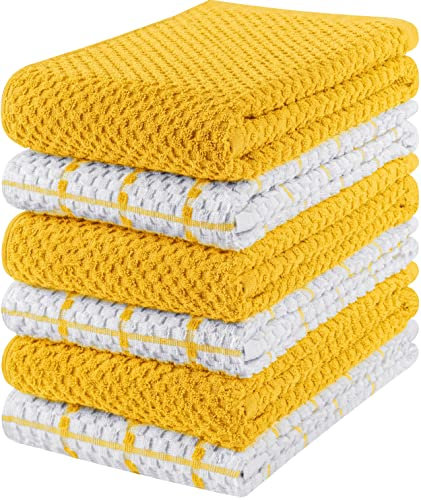 Utopia Towels Toallas de Cocina, 38 x 64 cm, 100% algodón Hilado en Anillo, Toallas de Plato súper Suaves y absorbentes, Toallas de té y Toallas de Barra, (Paquete de 06) (Amarillo y Blanco)