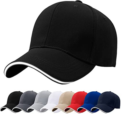 Baynetin Gorra de béisbol Ajustable de algodón de Estilo Vintage 6 Pannels Plain Solid Color Hat, Visera Pre-Curvada con Sandwich Gorra Deportiva de Verano Ajustable y Transpirable (Negro)