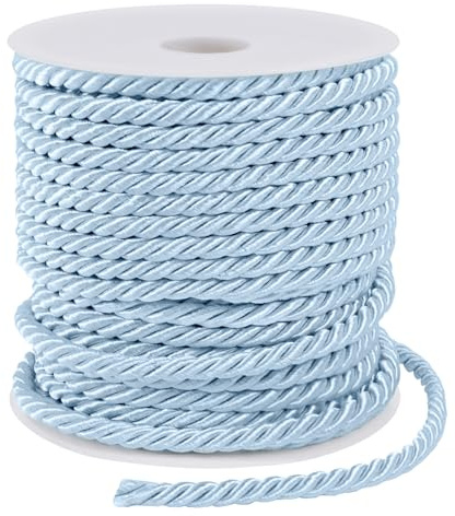 LEREATI Blue Twisted Cord Rope 5mm x 25m, 3-Ply Polyester Cord Soft Craft Rope Satin Cord Trim, Decorative Twisted Macrame Cord for DIY Craft Curtain Tieback Honor Cord Gift Bags Home Decor