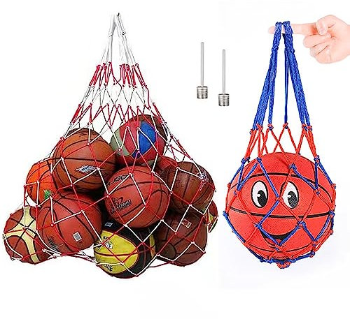 Amfrpar 2er Set Ballnetz Fussballnetze für 10-15 Bälle Balltragenetz mit 2 Ballnadeln Nylon Ball Netztasche Sports Mesh Carry Net with Kordelzug für Fußball Basketball Volleyball Handball