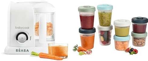 BÉABA, Babycook Solo, procesador de alimentos para bebés 4 en 1, vaporizador & BÉABA - Lote de 8 Tarros de Conservación, Clip, Botes Encajables, 100% Herméticos