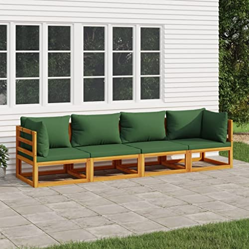 KTHLBRH Juego de muebles de jardín para terraza, muebles de balcón, 4 piezas, juego de salón de jardín con cojines verdes de madera maciza