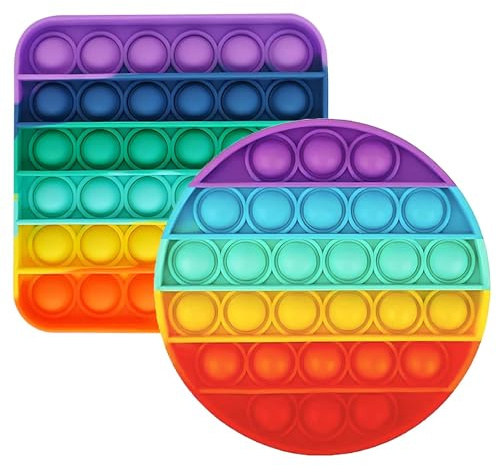 2 Pcs Fidget Toys, Rainbow Fidget Toys, Fidget Popper Push Fidget Toy Bubble Sensory Silicone Anxiety Relief Toy Quiet Fidgets for Fun/Learning/Relaxation for Teen Women Men Boys Girls