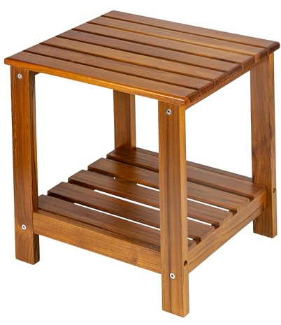 Utoplike Außen Teak Beistelltisch, 2-stöckiger Beistelltisch, hölzerner Couchtisch für Garten, Nachttisch, Wohnzimmer, Sofa