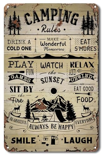 QYAYIK Camping Rules Sign, Rustic Metal, 12 x 8 Inch