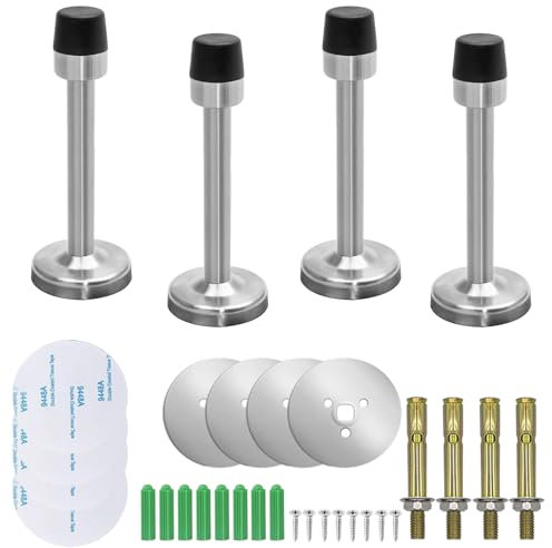 4Stk Wandmontage Selbstklebend Türstopper, 75mm Wandtürstopper mit Schalldicht Oberem Gummipuffer, Edelstahl Wandschutz mit Gummipuffer Schroeven für Zuhause Schlafzimmer Badezimmer