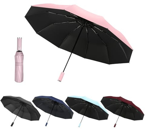 EEPLUYTY Grand parapluie pliant automatique, parapluie pliant robuste coupe-vent et anti-vandalisme, parapluie pliant compact à ouverture et fermeture automatiques, facile à transporter(rose)
